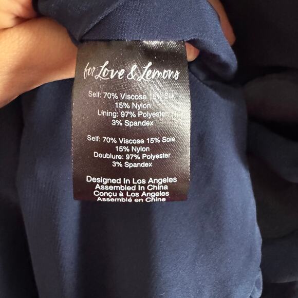 New For Love & Lemons Lula Mini Dress Blue Polka Dot Ruched Cut Out Zip Sz M - Picture 11 of 12